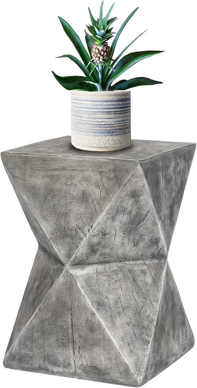 Adeco Concrete Stool Accent Table Patio Side Table End Table Decorative Garden Stool Nightstands Plant Stand Coffee Table for Indoor Outdoor Use