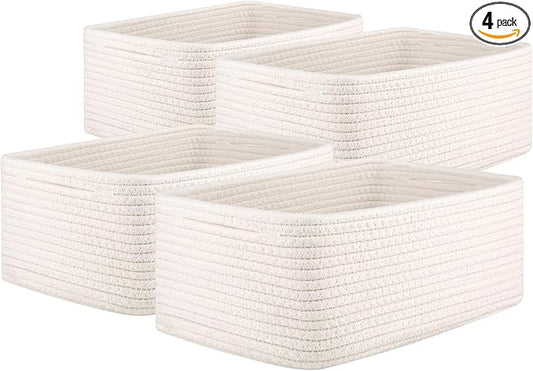 OIAHOMY 4 Pack Storage Baskets for Organizing, Small Bins for Shelves, Cute Decorative Storage Bins, Organizer Baskets for Gifts Empty, 13.8''Lx9.8''Wx5.5''H, White