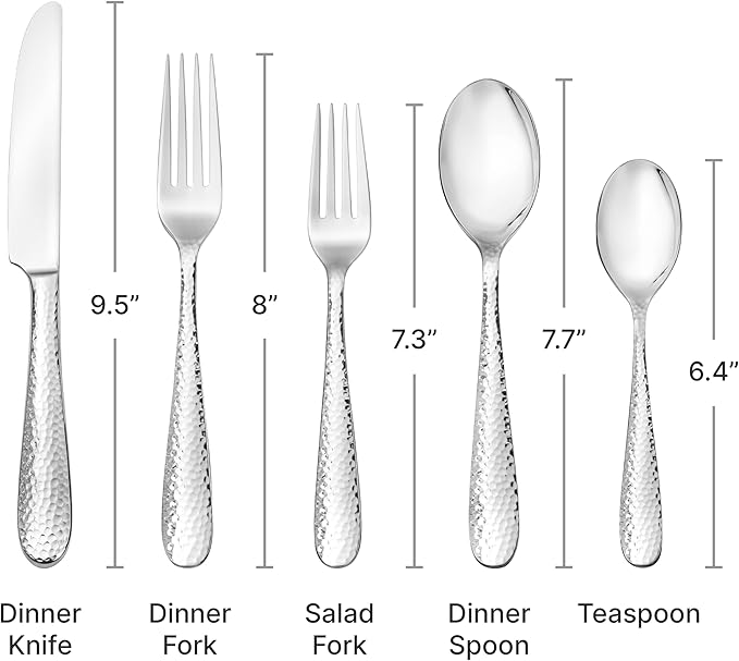 Hudson Essentials Premium 20 Piece Hammered Silverware Set, 18/10 Stainless Steel, Fine Flatware Service for 4 - Dishwasher Safe Bergamo Cutlery