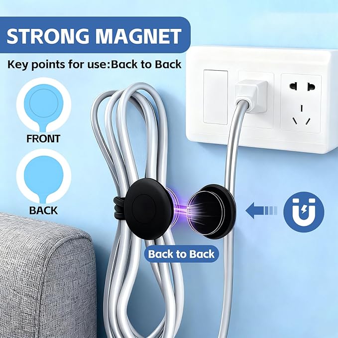 10 Pcs Reusable Magnetic Cord Organizers, Silicone Magnetic Cable Ties with Strong Magnets for Cable Bundling & Holding Bookmarks - Cord Ties for Electronics - Suitable for Office, Home, School