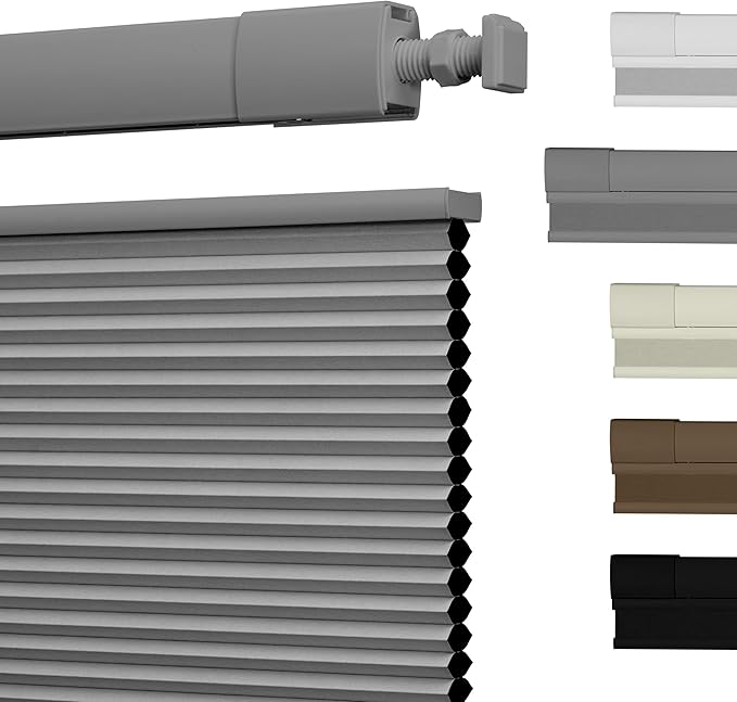 No Drill No Tools Cellular Shades Top Down Bottom Up Blackout Blinds for Windows Cordless Honeycomb Window Shades Easy to Install for Home, Blackout-Grey, Customized Size