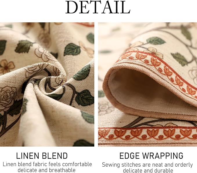 ISAENNE Designer Elegant Linen Floral Table Runner 87 Inches Long,Farmhouse Light Beige Durable Decor Table Runners for Dining Tables,Thanksgiving,Kitchen Tables,Christmas,12"*87"-Flora A