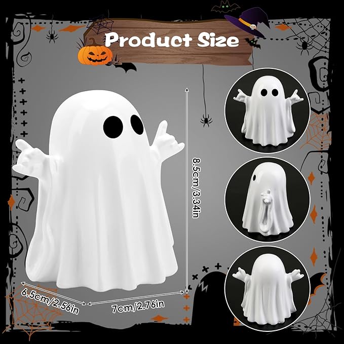Halloween Funny Ghost Figurine with Rock Hand，Cute Halloween Ghost Decor Scary Resin Statues，Shelf & Centerpiece Displays，Cute Ghost with Funny Desk Figurine and Spooky Gifts