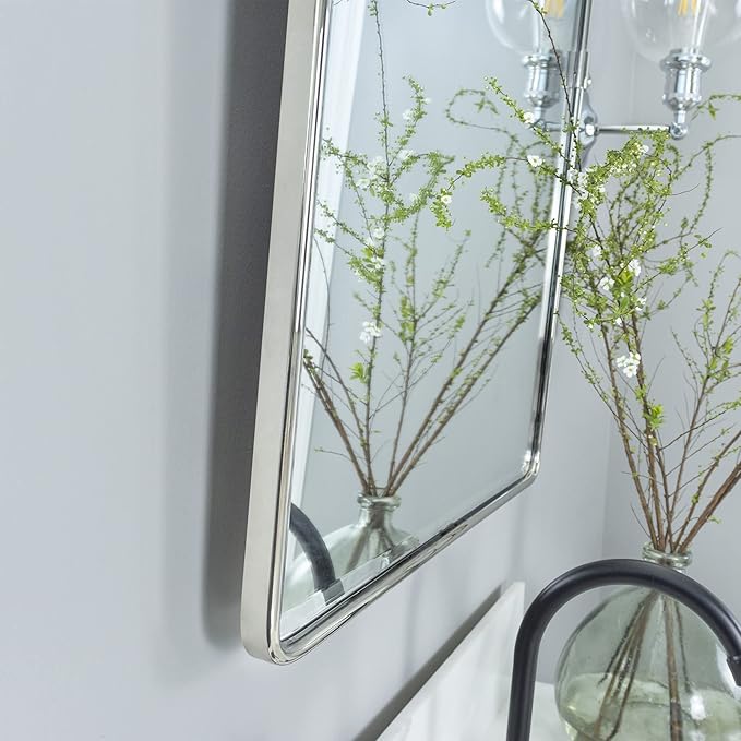 TEHOME Pivot Mirror Chrome Tilt Bathroom Vanity Mirror Large Metal Framed Rectangle Tilting Beveled Vanity Mirrors for Wall, Vertical Hanging, Overall 34.14 x 40 inches (Mirrror 30 x 40 inches)