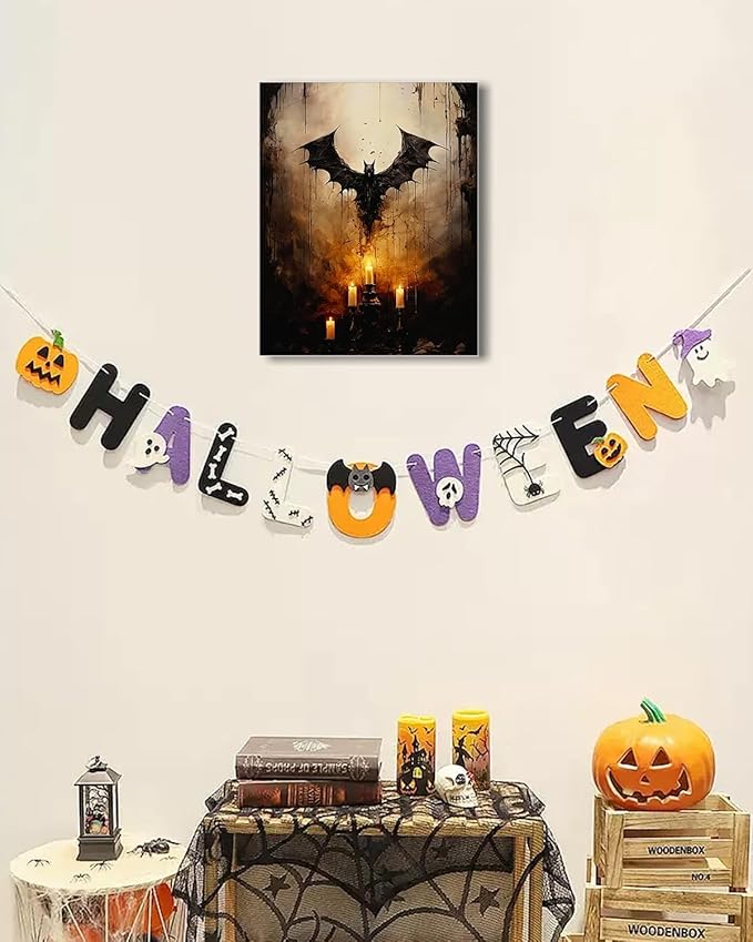 AbcCustomize Halloween Canvas Wall Art - Vintage Moody Bat Poster, Gothic Dark Academia Wall Decor, Spooky Halloween Decor for Farmhouse & Cottage, Fall Decorations Indoor for Living Room & Bedroom
