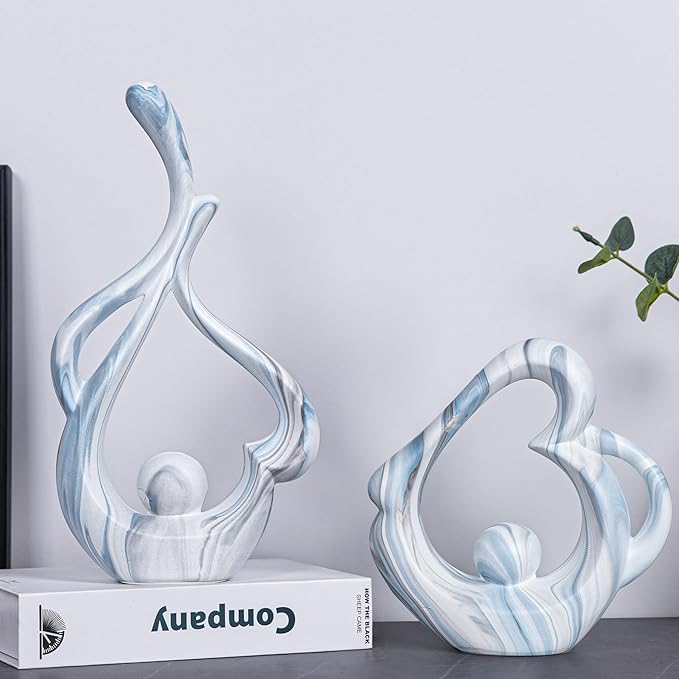Abstract Sculptures Home Decor Ceramic Statue, Blue Sculpture Coffee Table Decor for Living Room, Dining Room Table Centerpieces, Abstract Art Desktop Decoration