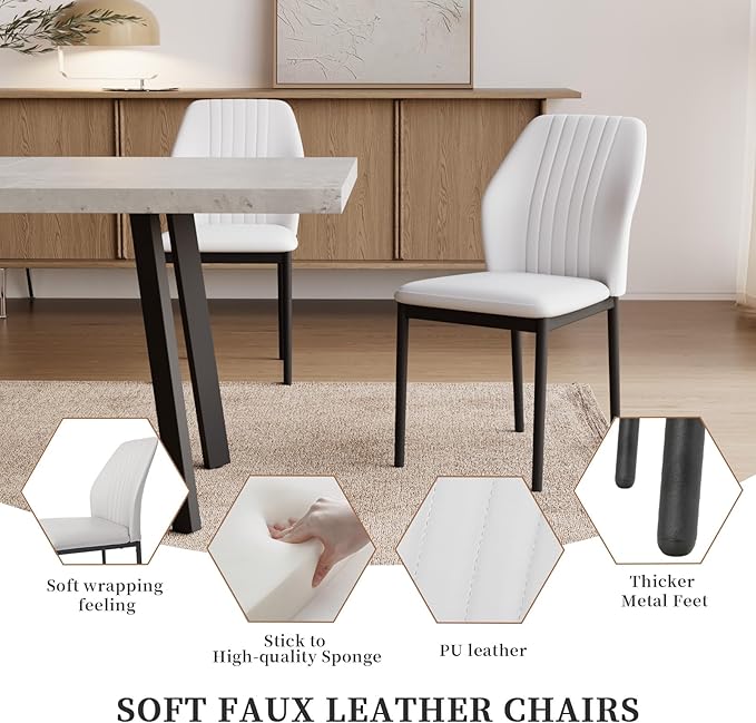 47.2"- 62.9" Extendable Dining Table Set for 4, Modern Kitchen Table with 4 PU Leather Chairs, Thickened Expandable MDF Wooden Table with Metal Legs for Dining Room, Kitchen, Living Room