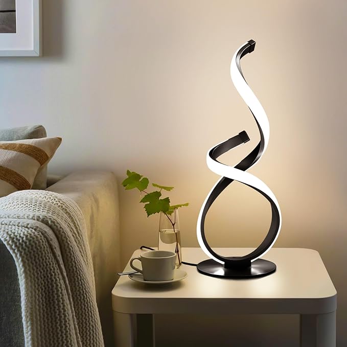 2 Pack Modern Touch Lamp for Nightstand, Spiral LED Table Lamp, Dimmable 3 Color Temperature Night Stand Desk Lamp, Unique Bedside Light for Living Room, Bedroom, Ideal Gift, Black