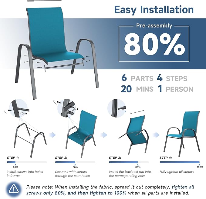 Amopatio Patio Chairs Set of 2, Outdoor Stackable Dining Chairs for All Weather, Breathable Garden Outdoor Furniture for Backyard Deck, Light Blue