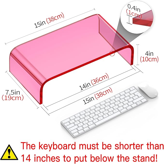 Acrylic Monitor Stand Riser Acrylic Laptop Stand for Desk Clear Computer Monitor Stand for Desk Accessories iMac Organizer Office Must-Haves Product for Working from Home Bright Pink