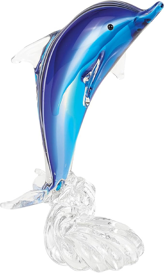 Badash Murano-Style Glass Dolphin Figurine - 9" Tall Handmade Glass Figurines