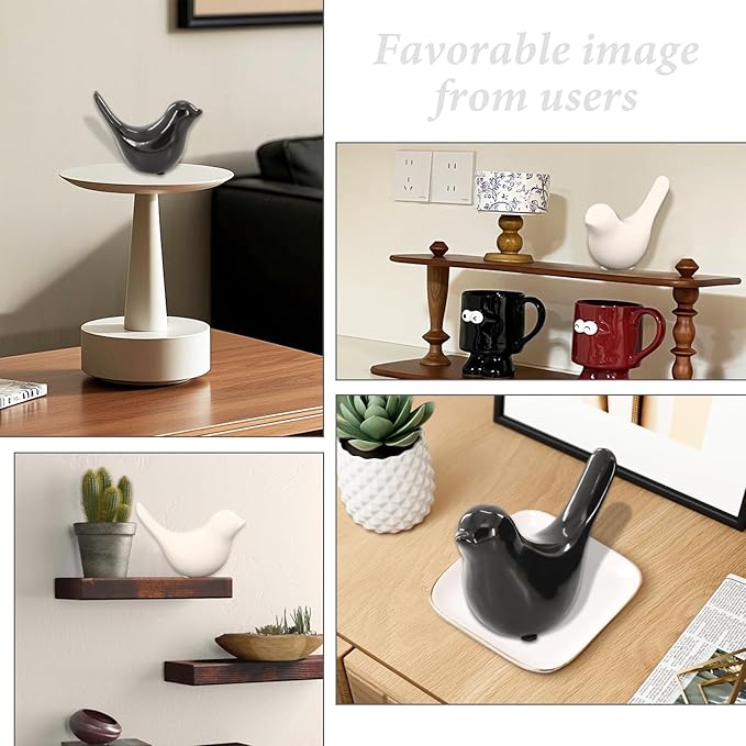 4-Pack Minimalist Shelf Decor Bird Figurines Small Animal Statues， Bird Decor for Home in Matte Black & White, Abstract Bird Figurines Home Decor Set for Tabletops, Shelves, and Desks