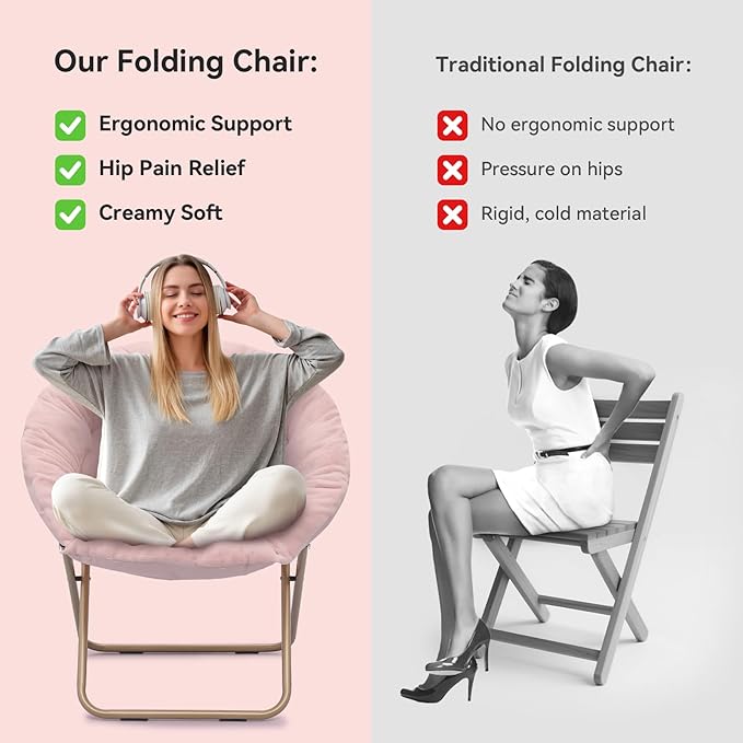 Magshion Saucer Chair for Adults, Comfy Living Room Lounge Chair for Bedroom Corner, Dorm, Apartment, Faux Fur Fluffy Circle Accent Seat with Thick Padded & Folding Metal Frame (Pink, Set of 2)