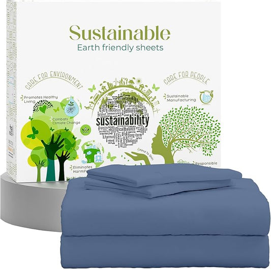 SUPREME ELEGANCE Full Size Bed Sheets Set - Natural 100% Cotton Percale Deep Pocket Full Size Sheets Set, OekoTex Made in Green Sustainable Cotton Bedding with Snug Fit, Crisp Comfy Feel, Dark Blue