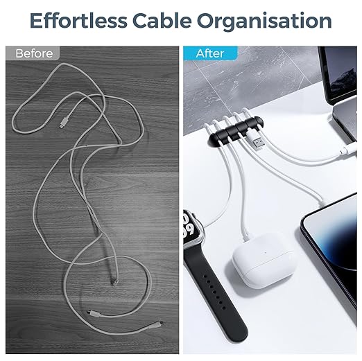 UNBREAKcable Cable Holder Clips, 5 Pack Cord Organizer for Desk, Silicone Adjustable Cord Clip, Adhesive Wire Management for Charging Cable USB Mouse Wire PC Car Office Home Nightstand Wall