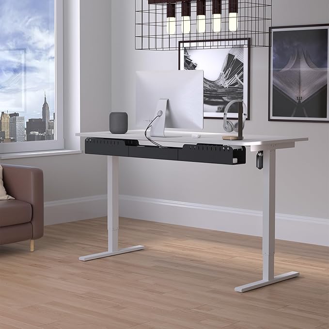 Upgraded 47.2" No Drill Under Desk Cable Management Tray, Felt Cord Organizer for Table, Cord Management Tray with Adhesive/Screw Mount, Wire Organizer for Office Home Workspace Desk