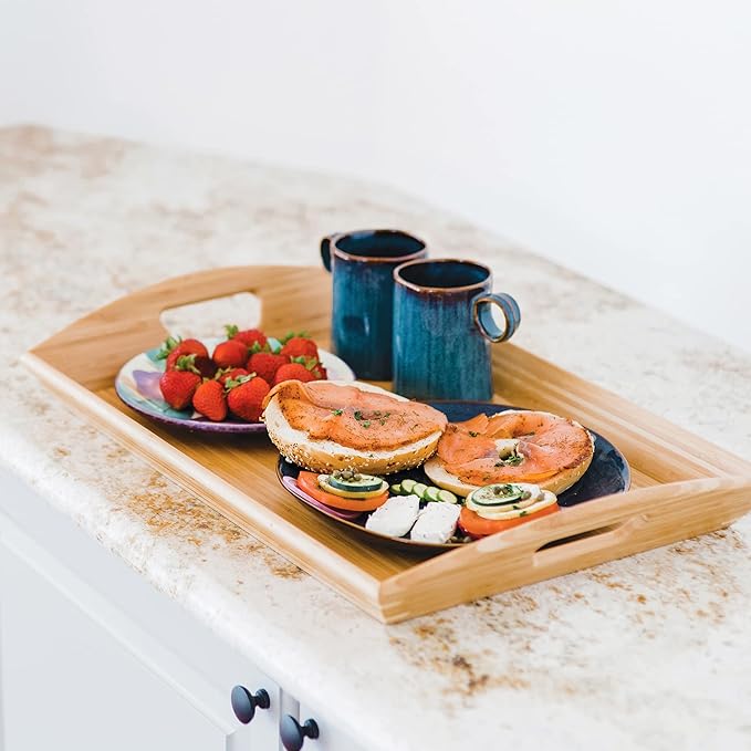 Totally Bamboo Butler's Serving Tray with Handles, Decorative Tray for Ottoman or Coffee Table, 23" x 15"