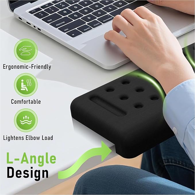 L-Shaped Memory Foam Desk Elbow Pad, 2-Piece Ergonomic Arm Rest Cushion, Non-Slip Desk Edge Wrist Support for Office Home