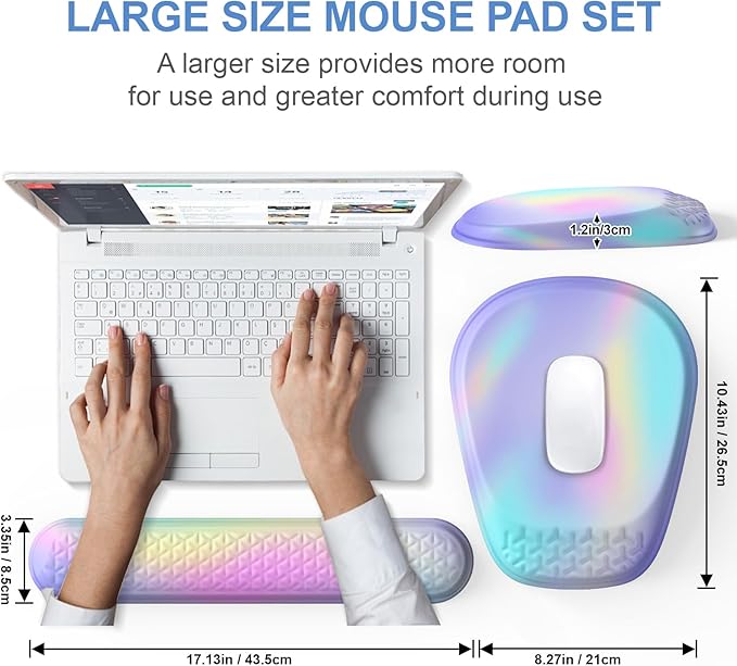 Mouse Pad with Wrist Rest, Comfortable Memory Foam Wrist Rest for Computer Keyboard, Ergonomic Mouse Pad Set for Easy Typing & Pain Relief - Gradient Blue Pink