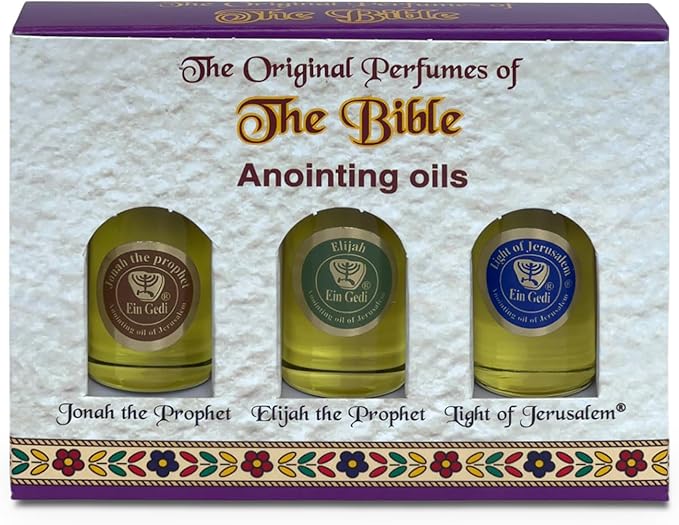 Anointing Oil for Prayer 3 Bottles Set 10ml/0.34oz Each Bottle - The Original Perfumes of The Bible Jonah The Prophet, Elijah The Prophet and Light of Jerusalem - Made in The Holy Land - by Ein Gedi