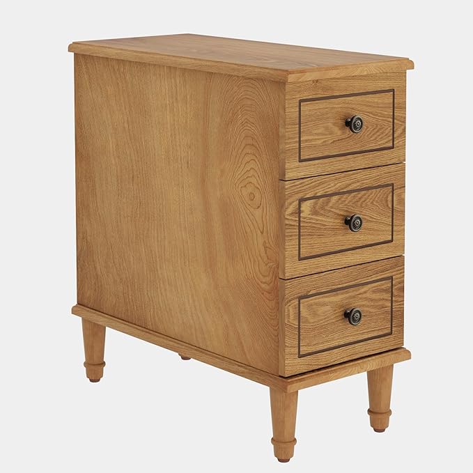 Tribesigns Solid Wood End Table, Fully Assembled Narrow Side Table with Drawers, Pre-Assembled Nightstand Slim Bedside Table for Small Spaces, Living Room, Bedroom