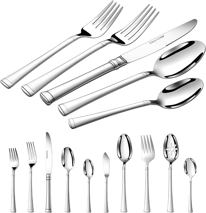 Silverware Set Service for 12, 18/10 Stainless Steel, 65 Piece Set, Flatware Cutlery Set with Serving Utensils, Mirror Polished