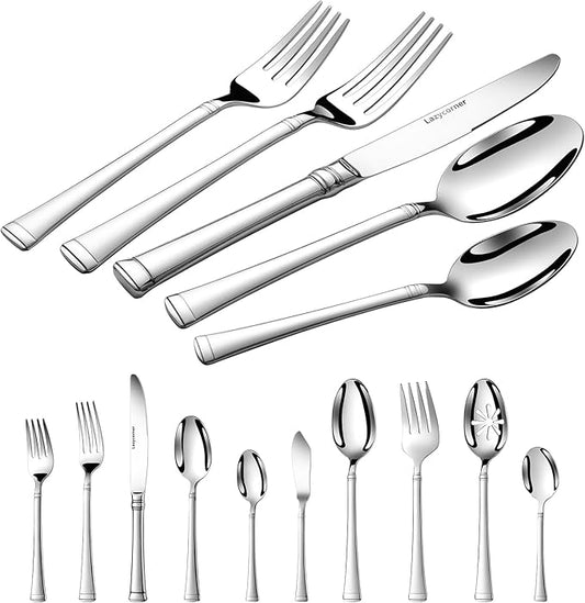 Silverware Set Service for 12, 18/10 Stainless Steel, 65 Piece Set, Flatware Cutlery Set with Serving Utensils, Mirror Polished