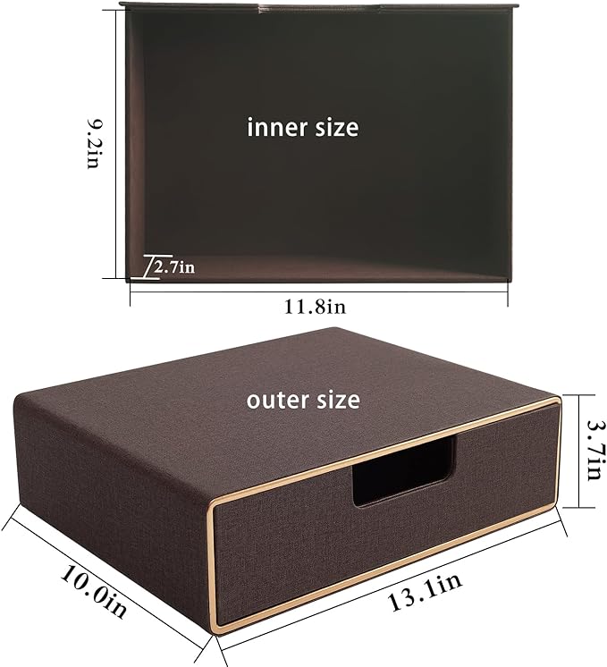 Stackable Organizer Drawer Classic Brown Pu Leather Handmade,Organize Home Office Desk Accessories and Sort Letter-Size Paper/a4 Document,Desk Caddy with Drawers Storage Box,13.1x10x3.7inches
