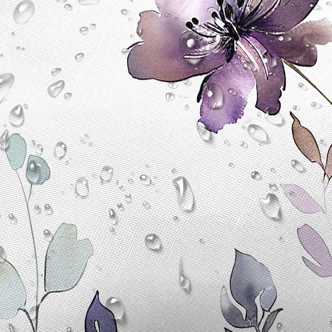 Sanzugh Purple Floral Shower Curtain, Cute Boho Watercolor Flower Wildflower Leaves Butterfly White Fabric Shower Curtains Set for Bathroom Decorative with Hooks 72 X 72 inch Spring Bath Decor