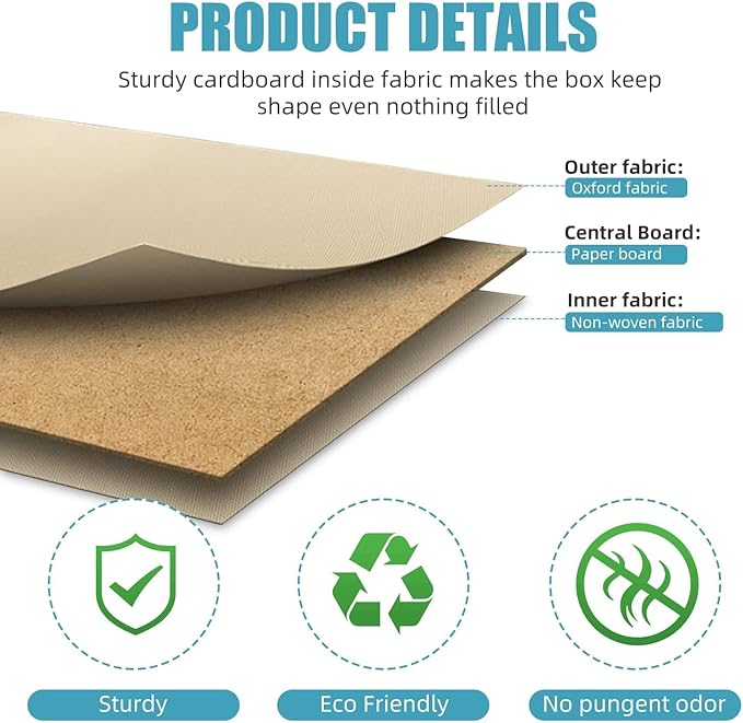 Foldable Storage Bins with Lids, Decorative Storage Baskets, Large Storage Boxes for Home, Office, Bedroom, Closet, Blue, Medium, 4 Pack 14.6 x 9.5 x 9.5”