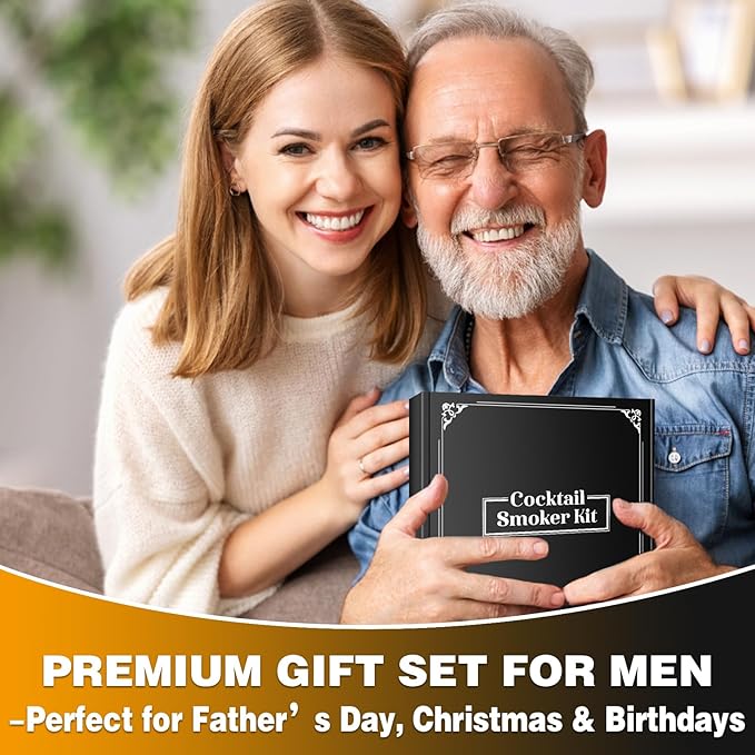 Electric Whiskey Smoker Kit–Rechargeable Cocktail Smoker Kit with Built-in Lighter, 6 Wood Chip Flavors–Old Fashioned Smoker Kit, Bourbon Smoker Kit–Gifts for Men, Dad, Husband, Home Bar Accessories