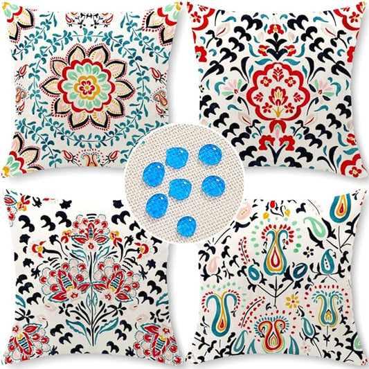 Cirzone Outdoor Pillow Covers 18x18 Set of 4 Morden Geometric Flower Patterns Waterproof Throw Outdoor Pillows Boho Decorations for Funiture Patio Garden Home