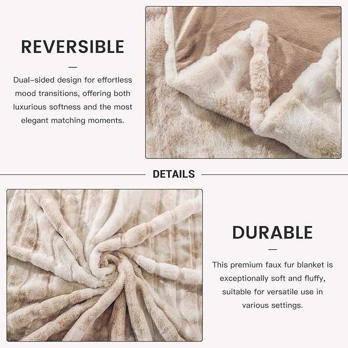 NEXHOME PRO Faux Fur Throw Blanket, Soft Cozy Plush Fleece Blanket for Sofa Couch Bed Living Room, Dual Sided Blankets for Women Men Kids Twin 60 * 80 Inches Tie Dye Sand