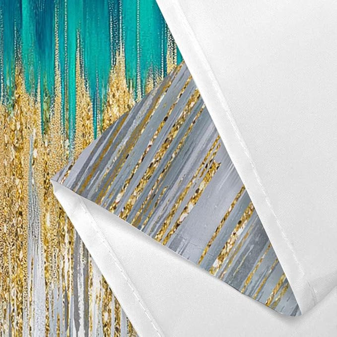JAWO Abstract Teal Blue Shower Curtain, Lake Blue Boho Ombre Minimalist Chic Art Shower Curtains, Modern Neutral Contemporary Striped Brush Strokes Tan Art Waterproof Bathroom Curtain with 12 Hooks
