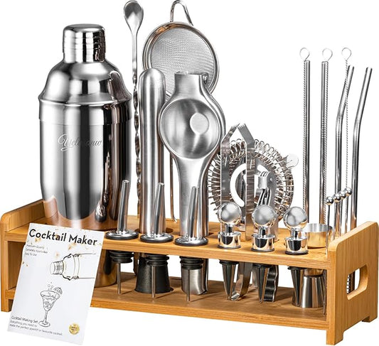 26-Piece Cocktail Shaker Set - Bartender Kit with Stand, Shakers for Cocktail with All Shakers Bartending Bar Tool for Drink Mixing, Home, Lounge & Party