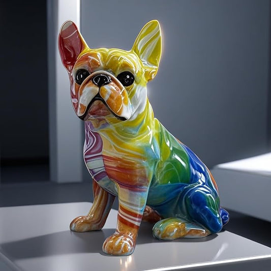 FUNSXBUG Colorful Art French Bulldog Statue Dog Figurines Sculpture Collectibles Home Office Desktop Decor Outdoor Garden Display Decoration Resin (Colour 4)