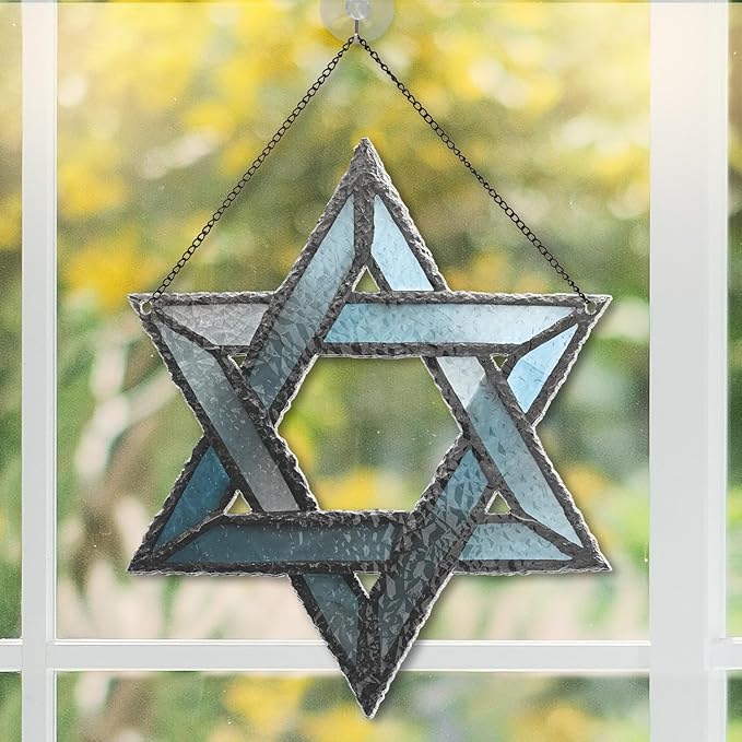 Hanukkah Suncatchers for Windows Hanging - Star of David Ornament, Personalized Hanukkah Ornaments, Wavy Hologram Window Suncatchers