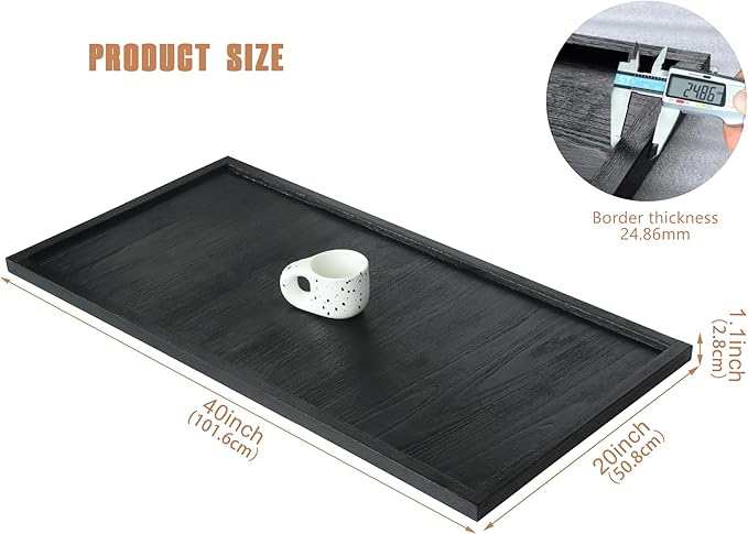 40"x20" Extra Large Long Rectangle Ottoman Table Tray - Black Rustic Wooden Serving Tray for Farmhouse Decorative Oversized Coffee Table Trays Living Room Kitchen Counter Breakfast