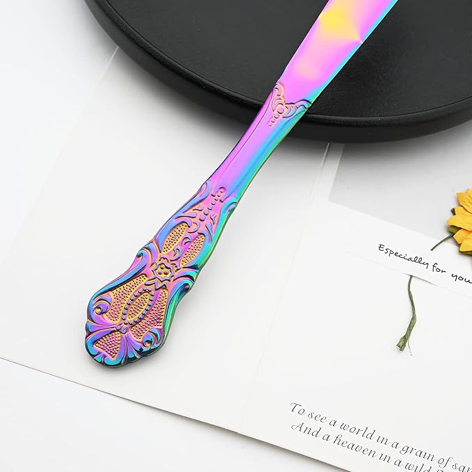 Elegant Rainbow Silverware Set with Steak Knives 30 Piece Flatware Sets for 6 Utensils, 18/10 Stainless Steel Colorful Cutlery Set Include Knifes Forks Spoons, Mirror Polished Dishwasher Safe