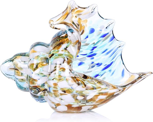 LCCCK Hand Blown Glass Conch Shell Sculpture, Sea Glass Art Figurines, Beachy Room Decor, Brown Conch Shell Decorative Statues, Sea Shell Coastal Decor for Shelf House Room, Beachy Gifts