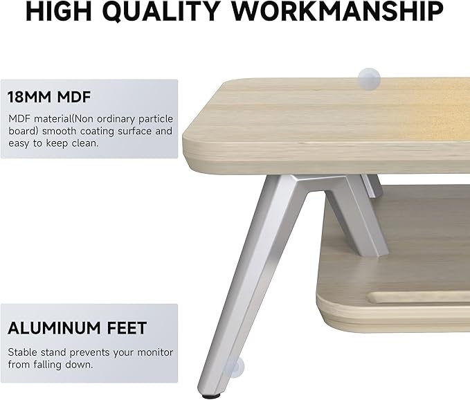 Fenge Dual Monitor Stand, Monitor Stands Riser for 2 monitors, 42.5 Inch Wood Desk Shelf with Storage Organizer and Cable Management for Office Desk Accessories