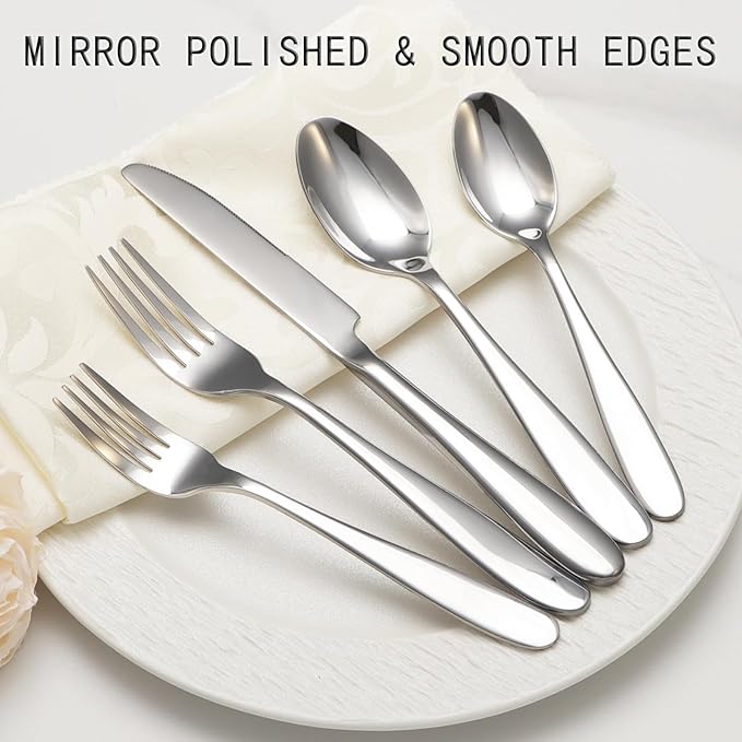 20-Piece Silverware Set, Flatware Set for 4, Food-Grade Stainless Steel Tableware Cutlery Set, Mirror Finished Utensil Sets for Home Restaurant, Forks Spoons and Knives Set, Dishwasher Safe