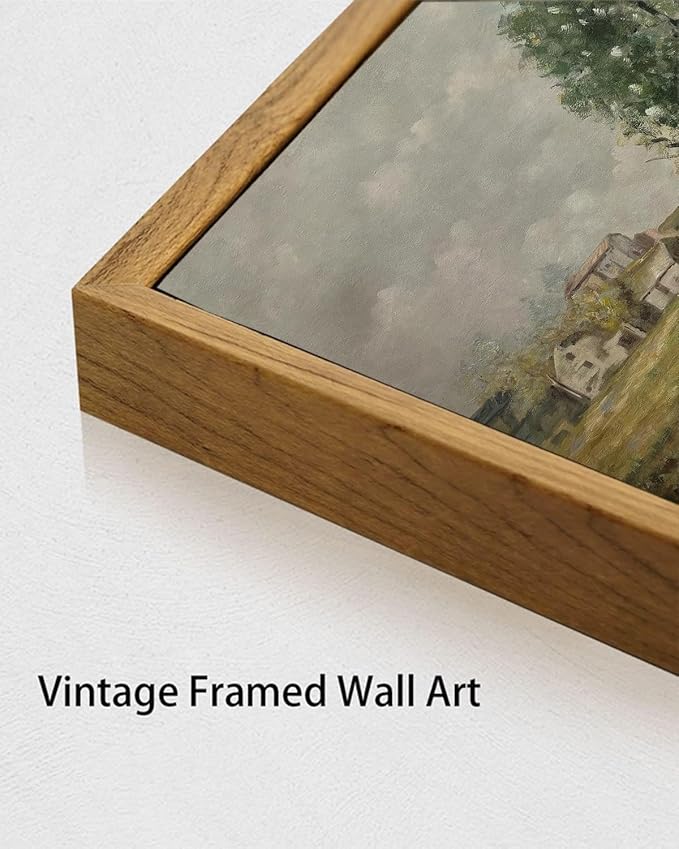 KISSFOX Vintage Farmhouse Landscape Canvas Wall Art Fall Rustic Countryside Framed Wall Art Autumn Cottagecore French Country Scenic Art Prints Artwork For Living Room Bedroom Kitchen