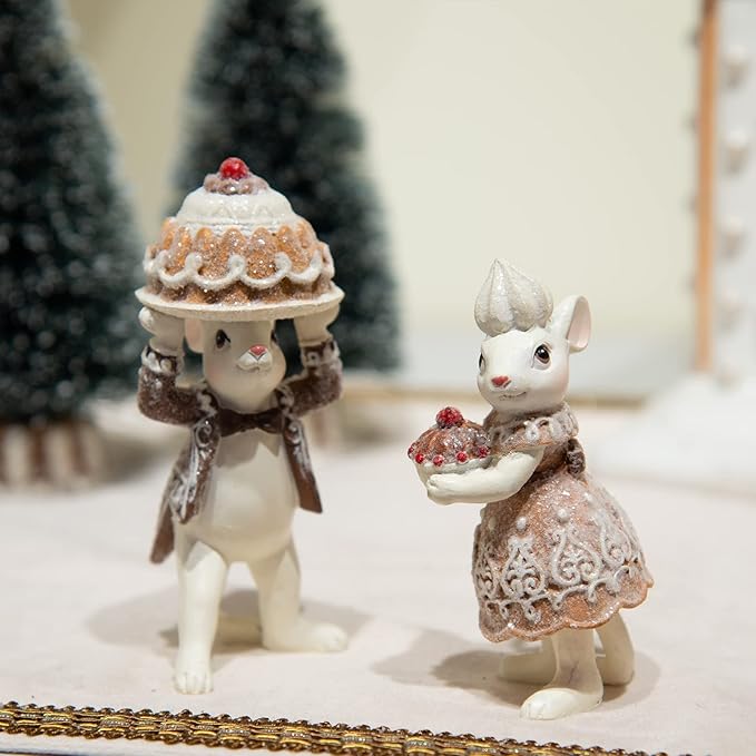 Braxio Gingerbread Mouse Collectible Figurine - Christmas Tabletop Decorations Set of 2