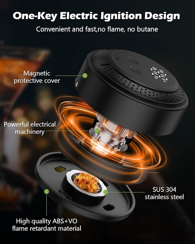 KeeKit Electric Whiskey Smoker Kit, Flameless Cocktail Smoker with Built-in Lighter, Old Fashioned Drink Maker Kit with 6 Wood Chips & Ambient Light, Bourbon Whiskey Gifts for Men, Dad, Husband