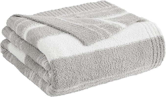 WRENGONGE Light Grey Throw Blanket, 50x70 Soft Cozy Striped Throw Blankets for Couch, Sofa, Bed, Travel, Lightweight Fluffy Warm Plush Decorative Blankets for Women, Men,Kids Gift