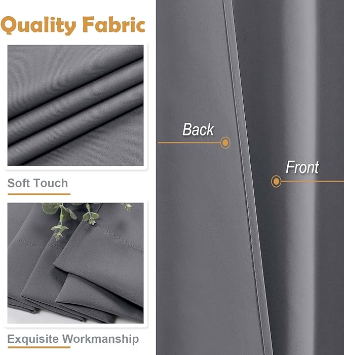 Aiyufeng Grey Blackout Curtains for Bedroom 63 Inch Length 2 Panels Set, Solid Thermal Insulated Energy Saving Rod Pocket Window Treatment Curtains Blackout Drapes, W40 x L63 Inch, Grey