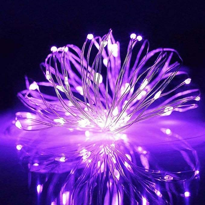 12 Pack Purple Halloween Lights Battery Operated String Lights 7 Feet 20 Led Fairy Lights Waterproof Mini Lights Silver Wire for DIY Indoor Outdoor Xmas Bedroom Holiday Halloween Party Decorations