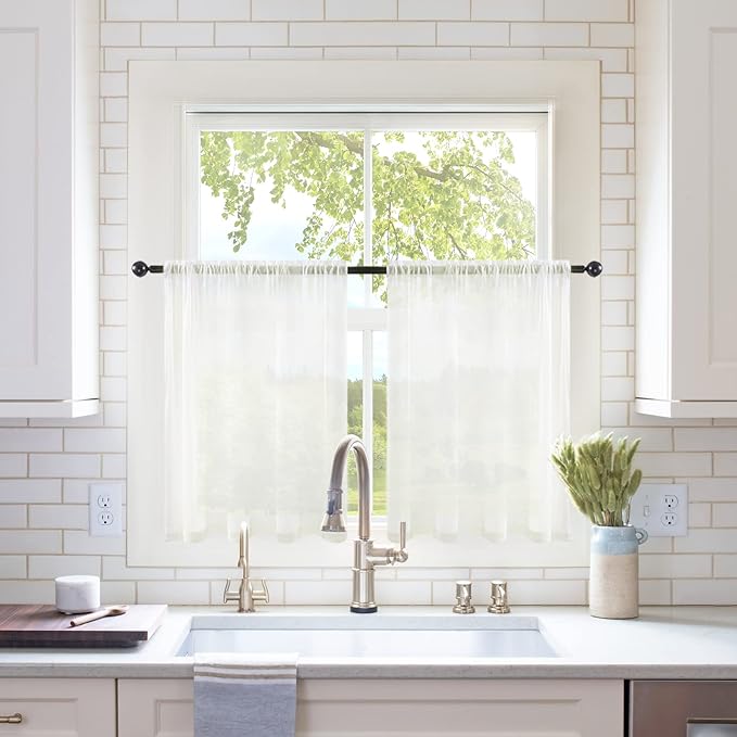 MIULEE Short Sheer Curtains 30 Inch Length for Kitchen Bathroom Cafe Half Window Treatment, Rod Pocket Tier Curtains 2 Panels, 29x30 Inches Long, Ivory
