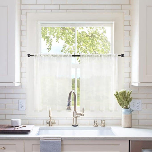 MIULEE Short Sheer Curtains 30 Inch Length for Kitchen Bathroom Cafe Half Window Treatment, Rod Pocket Tier Curtains 2 Panels, 29x30 Inches Long, Ivory